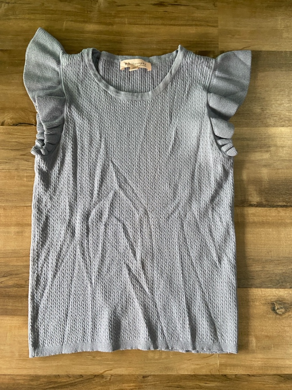 Philosophy Light Blue Knit Ruffle-Sleeve Tank